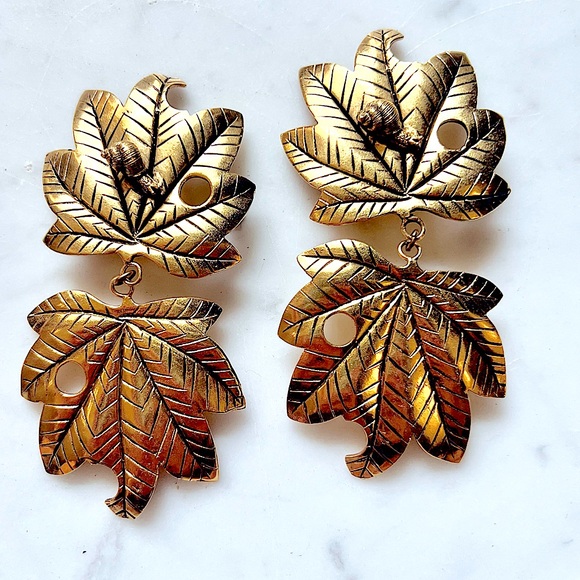 Massive Vintage Isabel Canovas Leaves and Snails Earrings - Picture 1 of 6